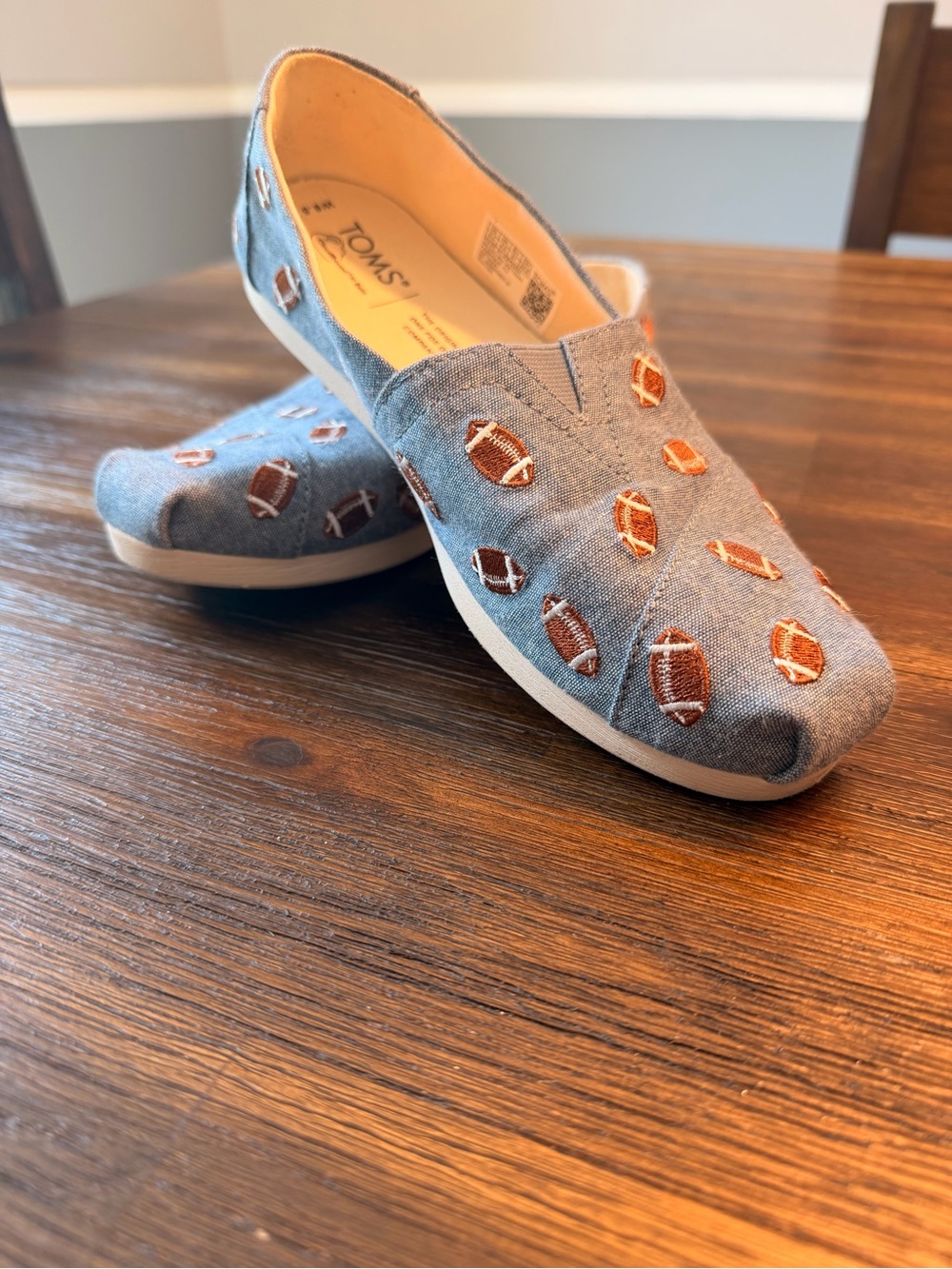 TOMS Football-Embroidered Slip-Ons in Denim Blue